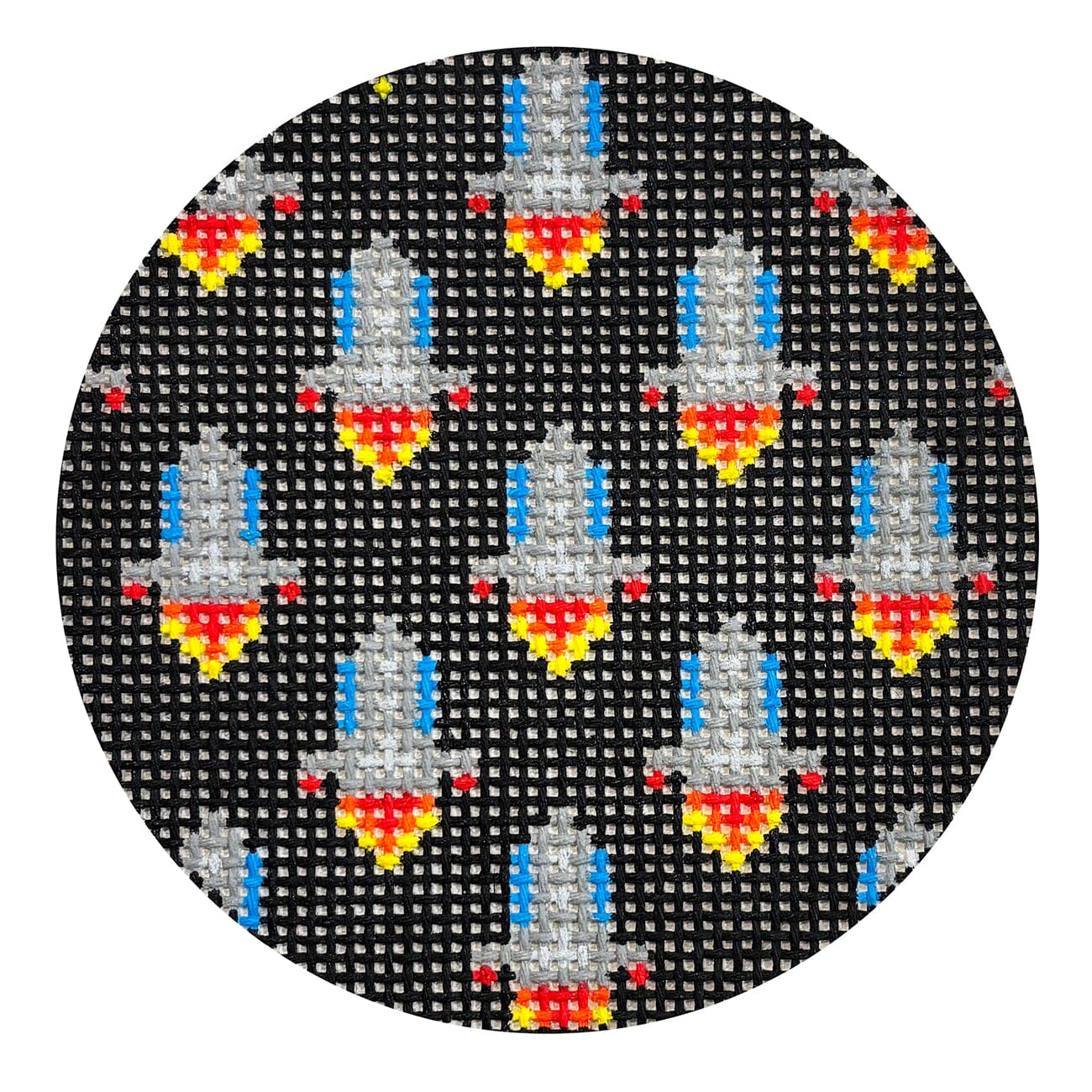 Retro Rocketship Round Painted Canvas Atlantic Blue Canvas  - 1