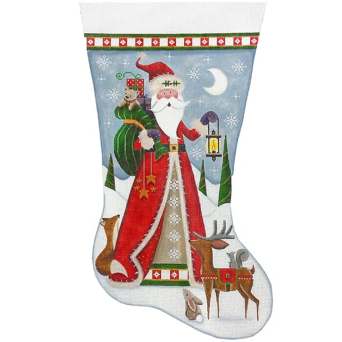 Retro Santa Stocking TTR on 13 Painted Canvas Rebecca Wood Designs 
