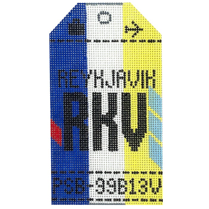 Reykjavik RKV Retro Travel Tag Painted Canvas Hedgehog Needlepoint 
