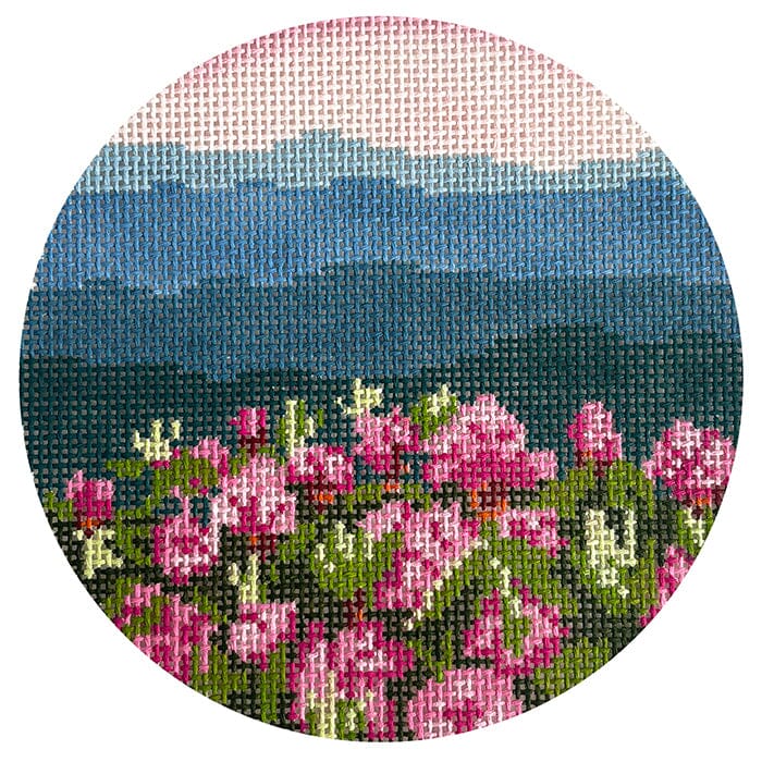 Rhododendron on the Blue Ridge Round Painted Canvas Blue Ridge Stitchery 