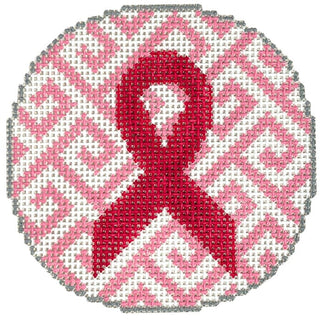 Ribbon on Pink Greek Key Ornament Painted Canvas Kristine Kingston 
