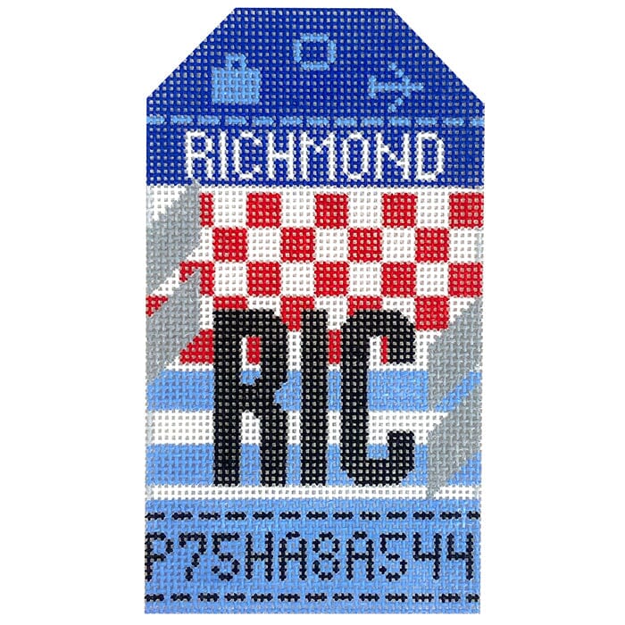 Richmond RIC Retro Travel Tag Painted Canvas Hedgehog Needlepoint 
