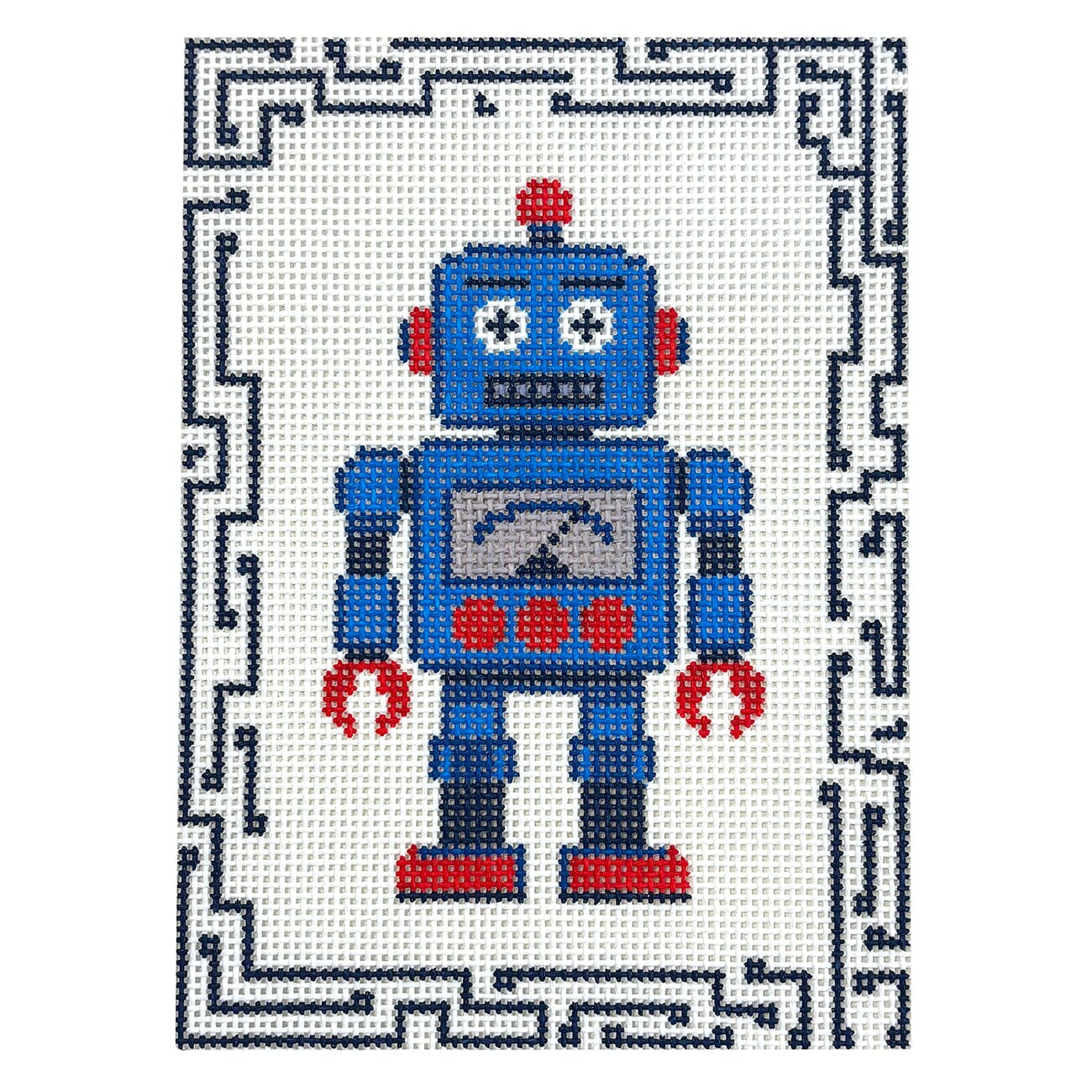 Robot, Blue Painted Canvas Frances Mary Needlepoint  - 1