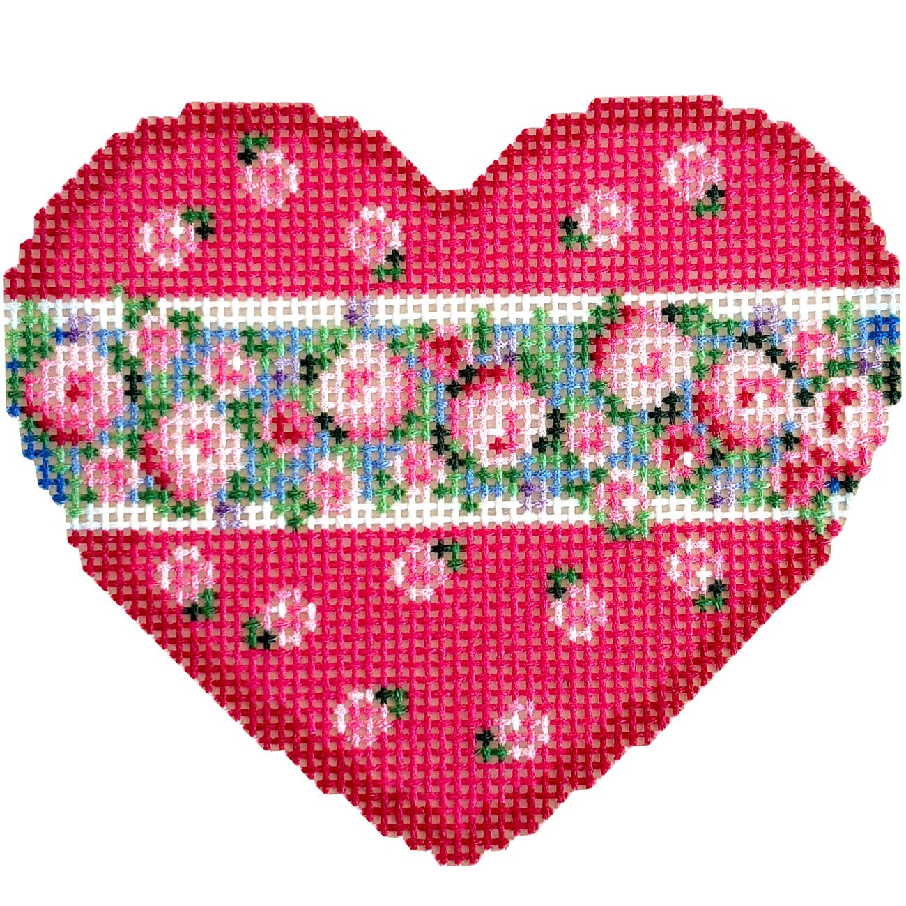 Rose Border Heart Printed Canvas Needlepoint To Go 
