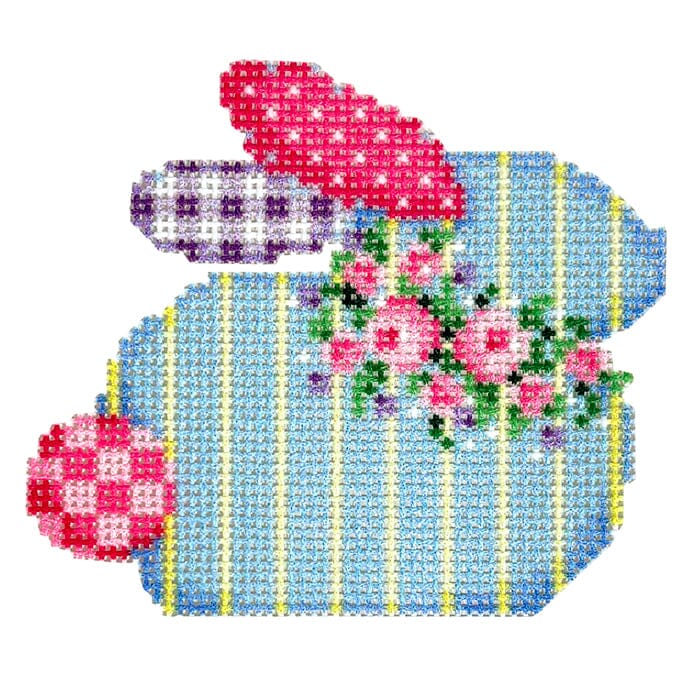 Rose Bud Garland Bunny Printed Canvas Two Sisters Needlepoint 