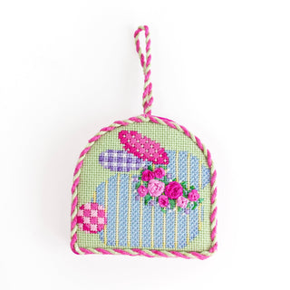 Rose Bud Garland Bunny with Stitch Suggestions Printed Canvas Two Sisters Needlepoint 
