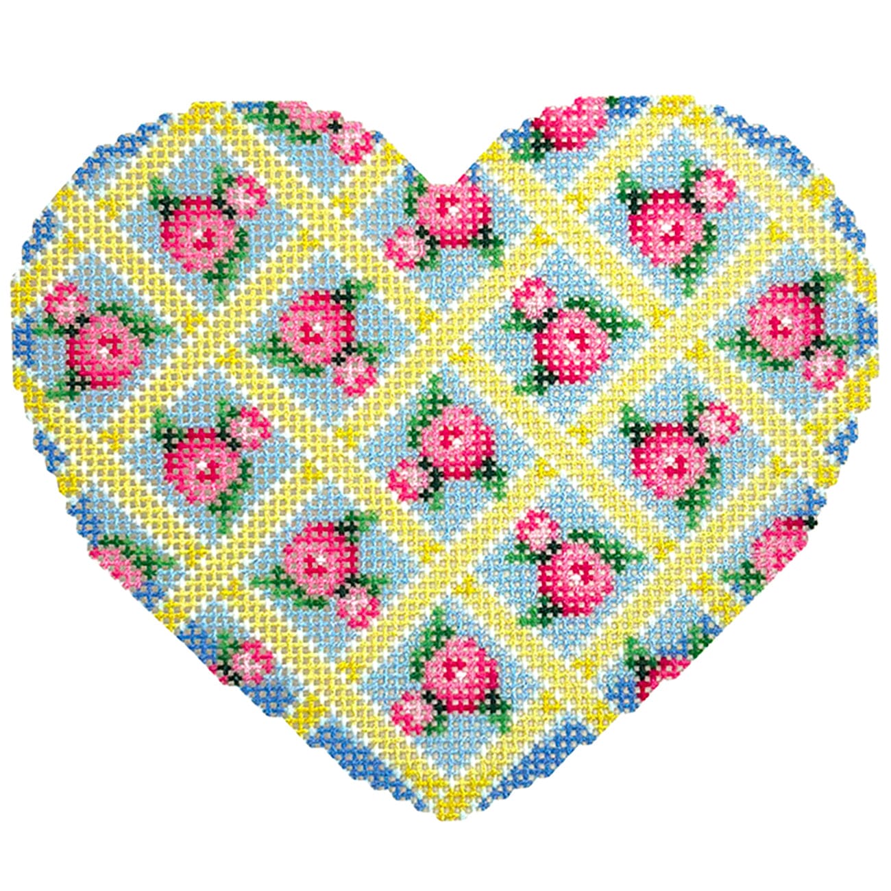 Rose Lattice Large Heart Printed Canvas Two Sisters Needlepoint 
