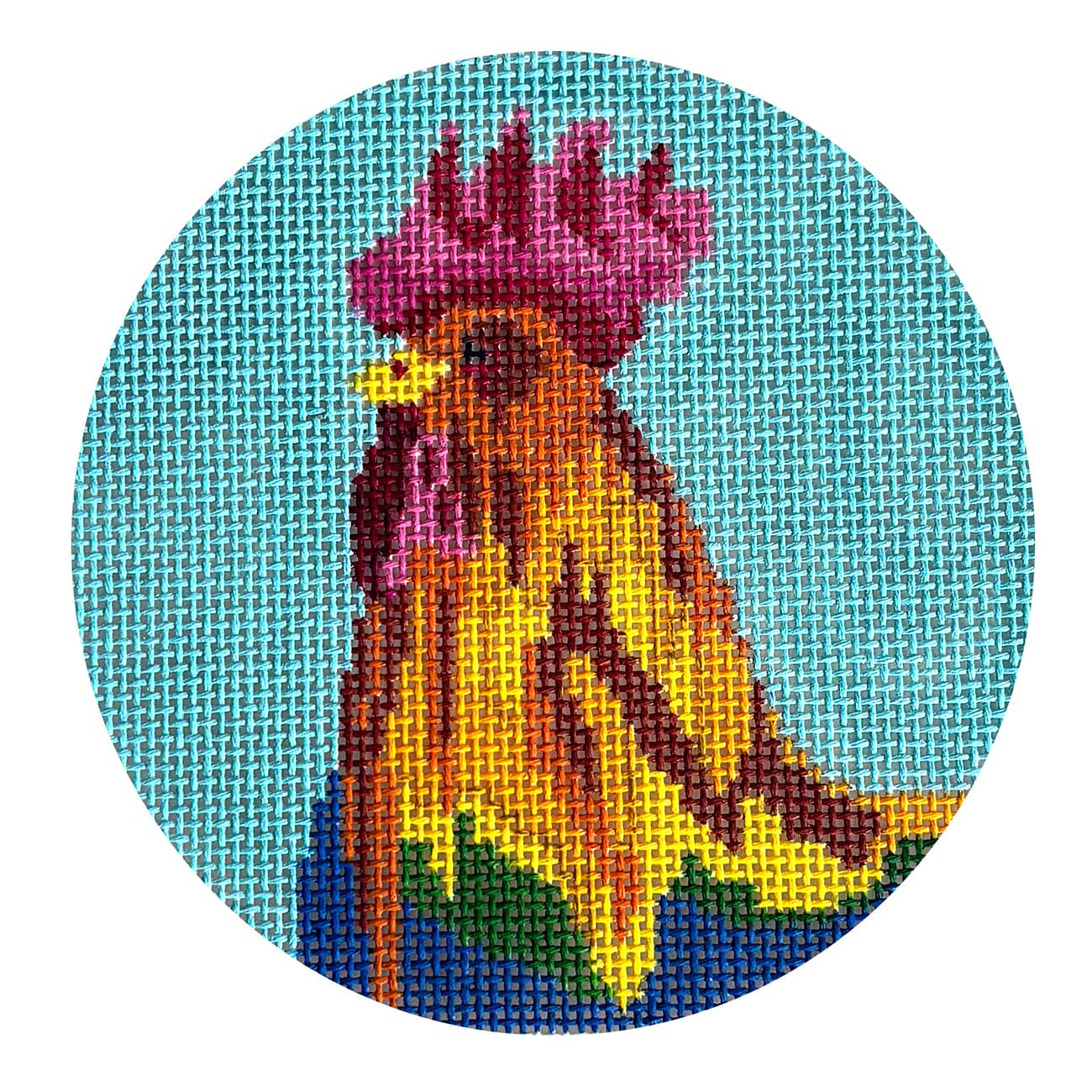 Rose the Rooster Round Painted Canvas The Gingham Stitchery  - 1