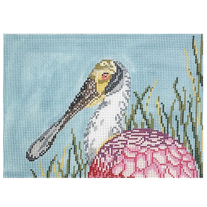 Roseate Spoonbill on 18 Painted Canvas Needle Crossings 