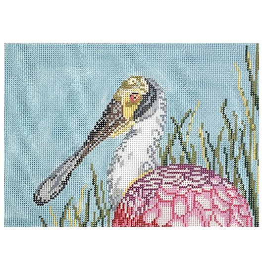 Roseate Spoonbill on 18 Painted Canvas Needle Crossings 