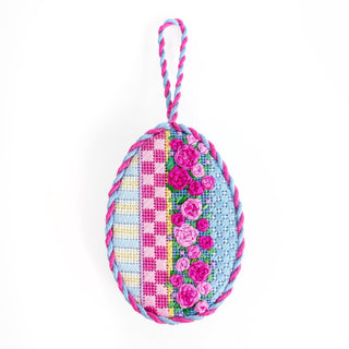 Rosebud Garland Patterns Egg with Stitch Suggestions Printed Canvas Two Sisters Needlepoint 

