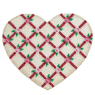 Rosebud Lattice Heart Printed Canvas Two Sisters Needlepoint 
