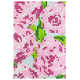 Roses on Teal Luggage Tag 2x3 Painted Canvas The Gingham Stitchery 
