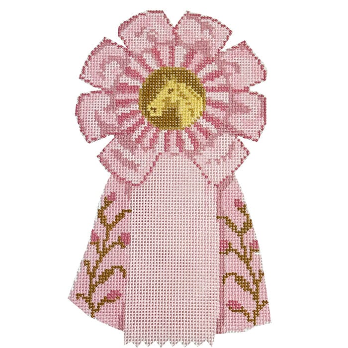 Rosette Ribbon   Pink Painted Canvas The Plum Stitchery  - 1