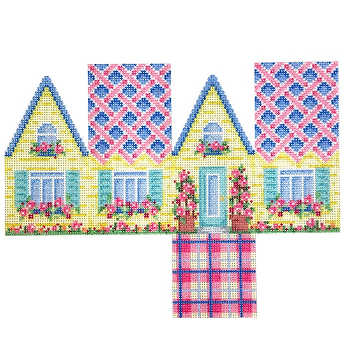 Rose/Yellow Easter Cottage Printed Canvas Two Sisters Needlepoint 