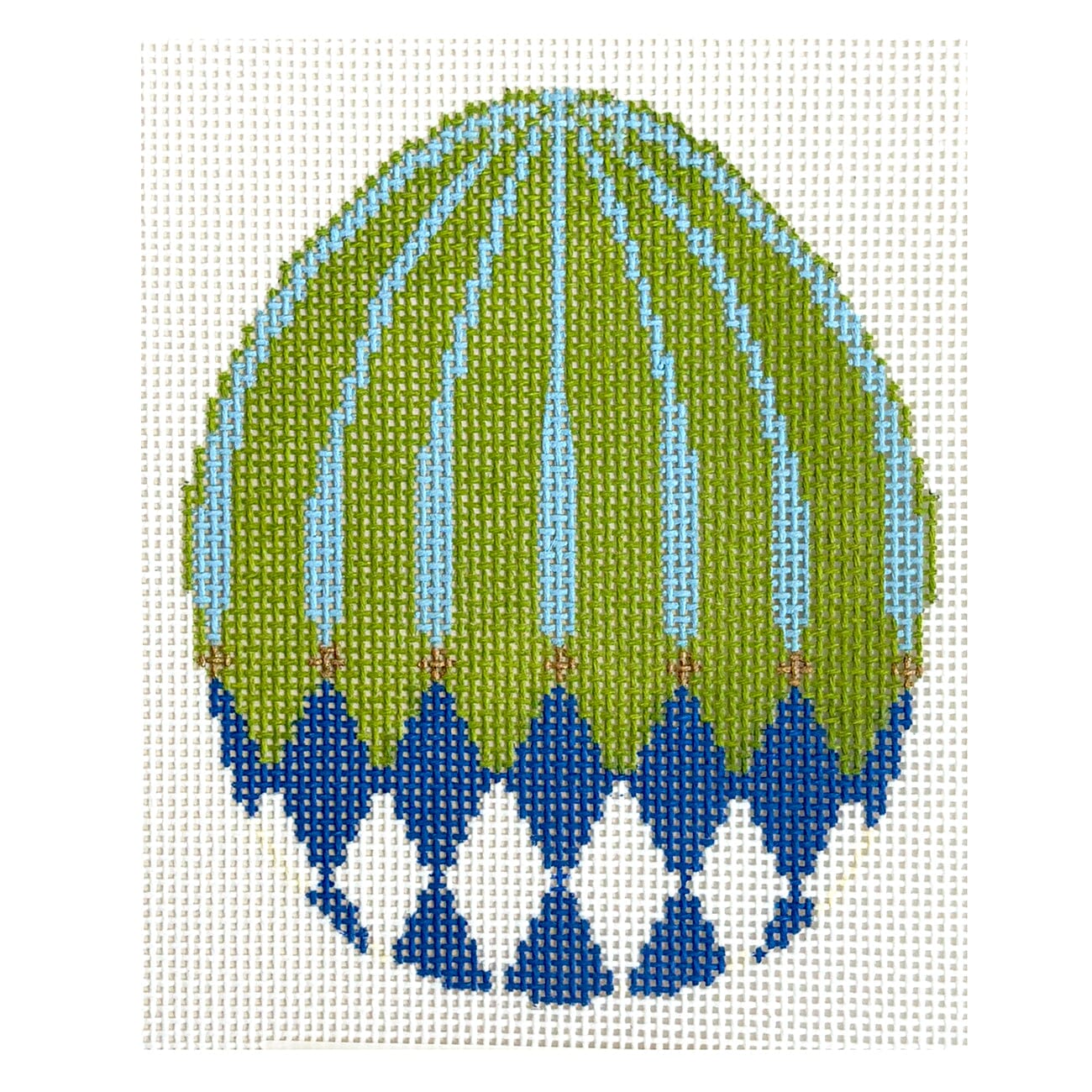 Royal Harlequin Egg with Green / Aqua Stripes Painted Canvas The Colonial Needle Company  - 1