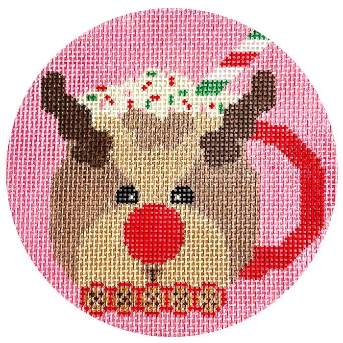 Rudolph Mug Round Painted Canvas Wipstitch Needleworks 