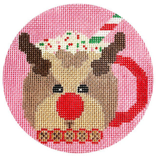 Rudolph Mug Round Painted Canvas Wipstitch Needleworks 
