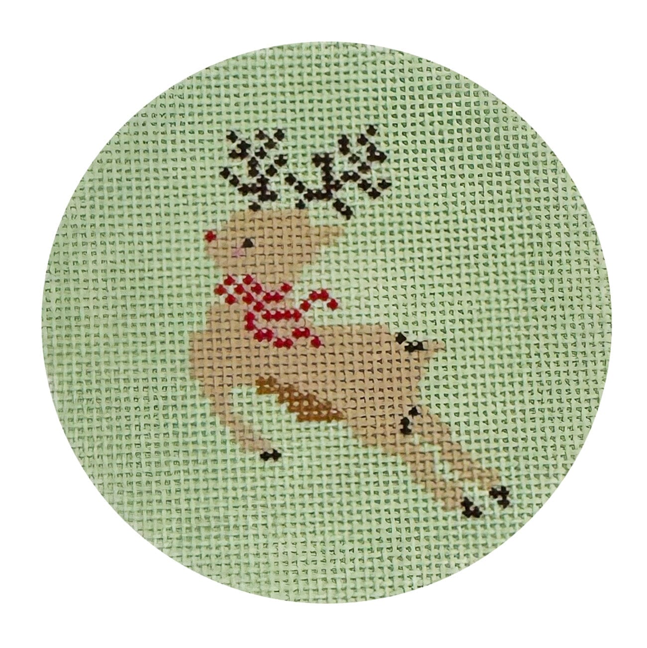 Rudolph Round Painted Canvas Goodpoint Needlepoint  - 1
