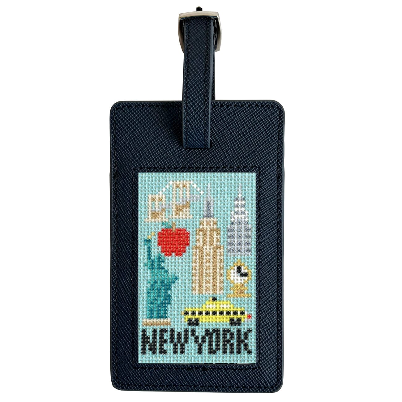 Saffiano Leather Bag Tag   Navy Leather Goods Needlepoint.Com  - 1