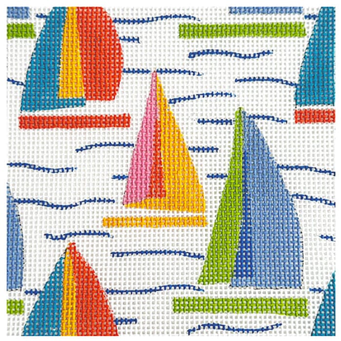 Sailboats 4x4 Painted Canvas All About Stitching/The Collection Design 
