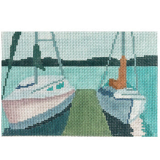 Sailboats Rectangle Painted Canvas Blue Ridge Stitchery 

