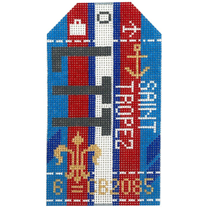 Saint Tropez LTT Retro Travel Tag Painted Canvas Hedgehog Needlepoint 
