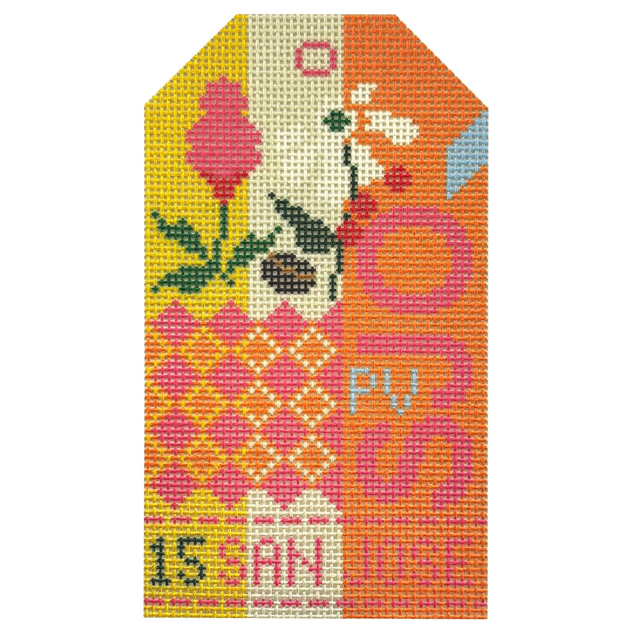 San Jose SJO Retro Travel Tag Painted Canvas Hedgehog Needlepoint 
