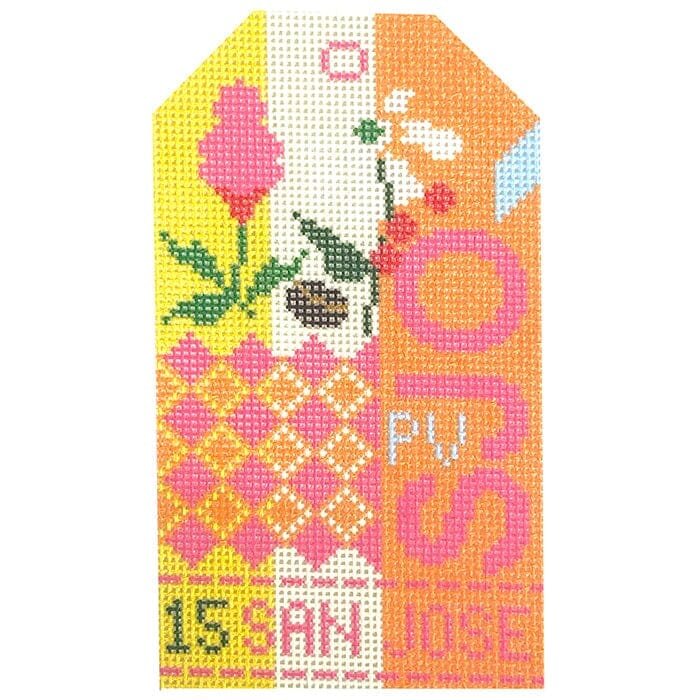San Jose SJO Retro Travel Tag Painted Canvas Hedgehog Needlepoint 
