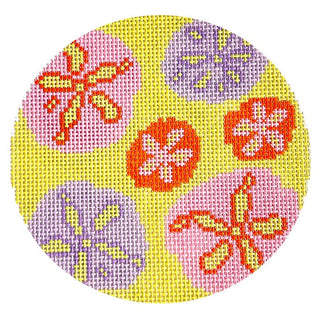 Sanddollar Coaster 5.5" Round Painted Canvas Atlantic Blue Canvas 

