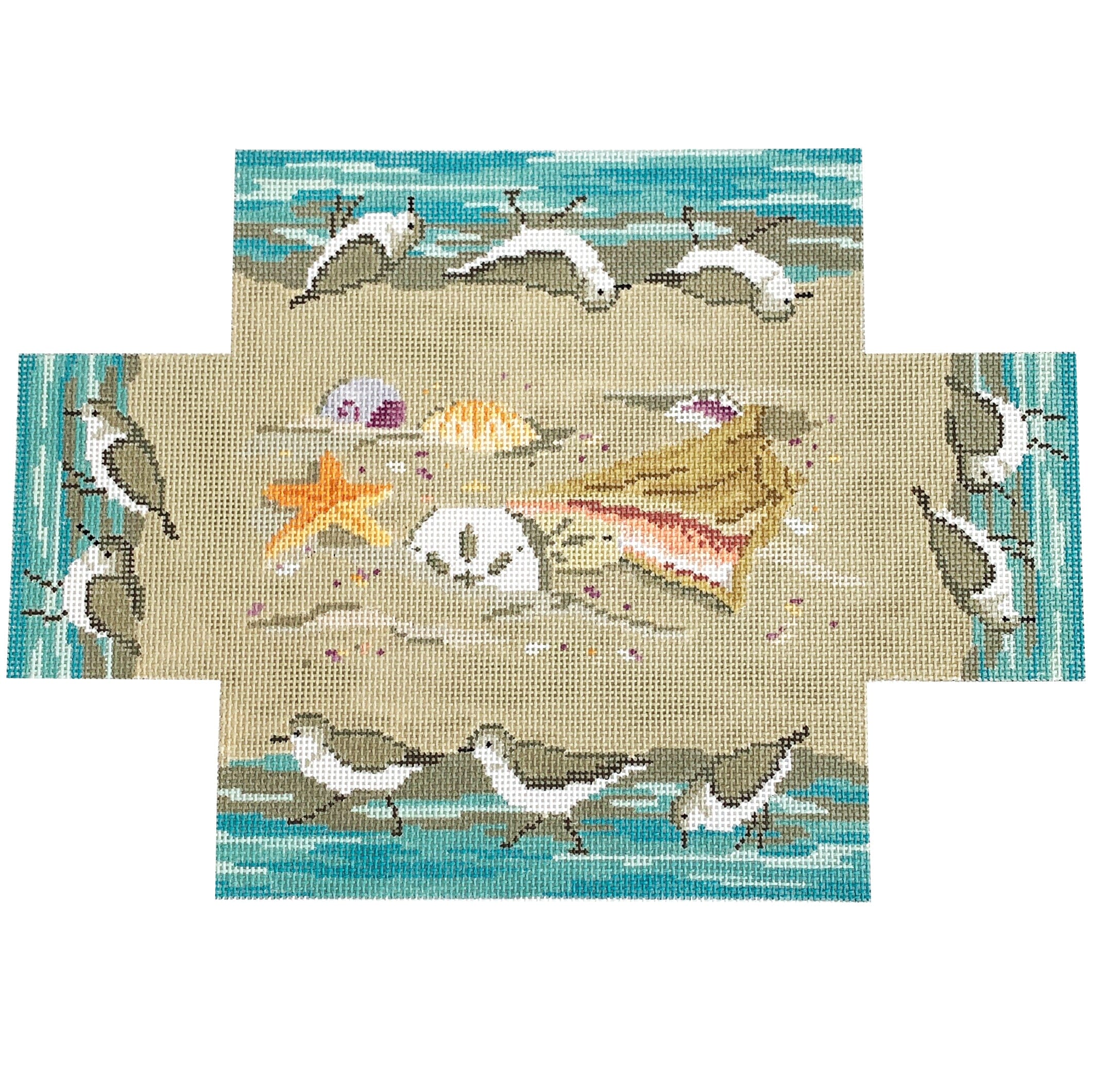 Sandpipers and Seashells Brick Cover Painted Canvas Susan Roberts Needlepoint Designs Inc.  - 1