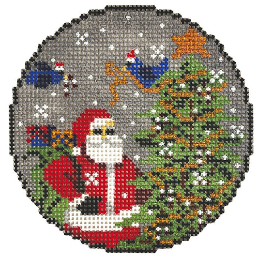 Santa and Birds Round Painted Canvas KCN Designers 