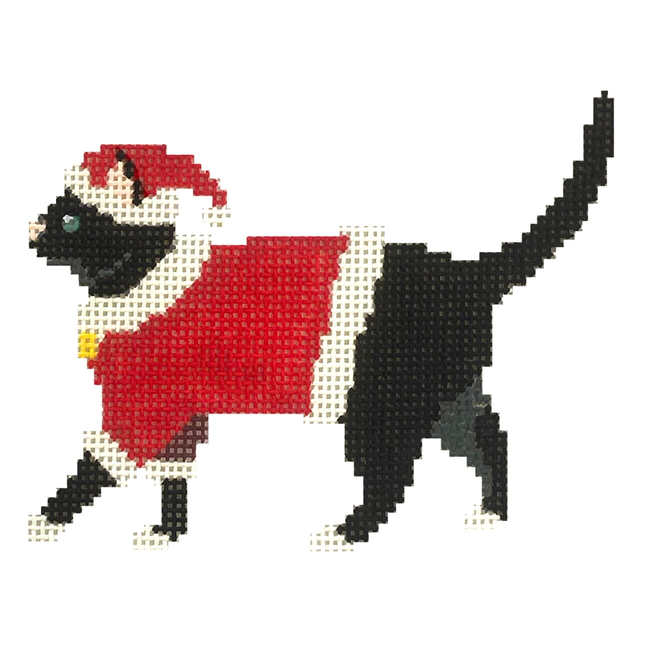 Santa Black Cat Painted Canvas Dogwood Needlepoint  - 1