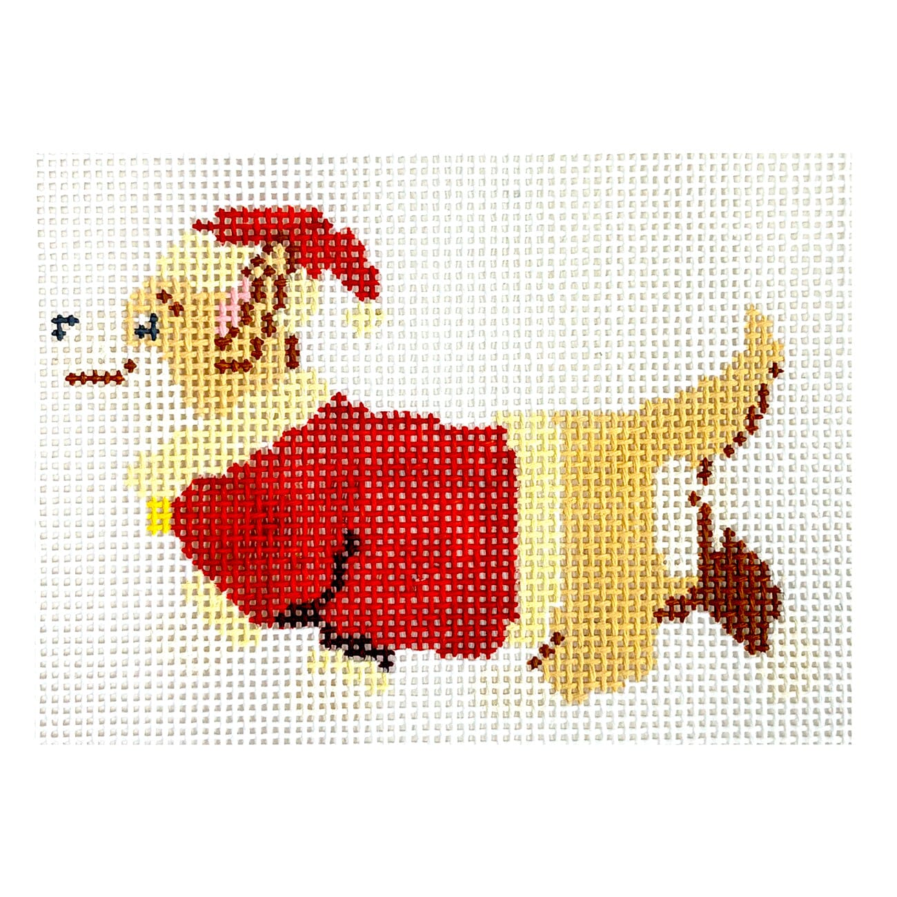Santa Corgi Painted Canvas Dogwood Needlepoint  - 1