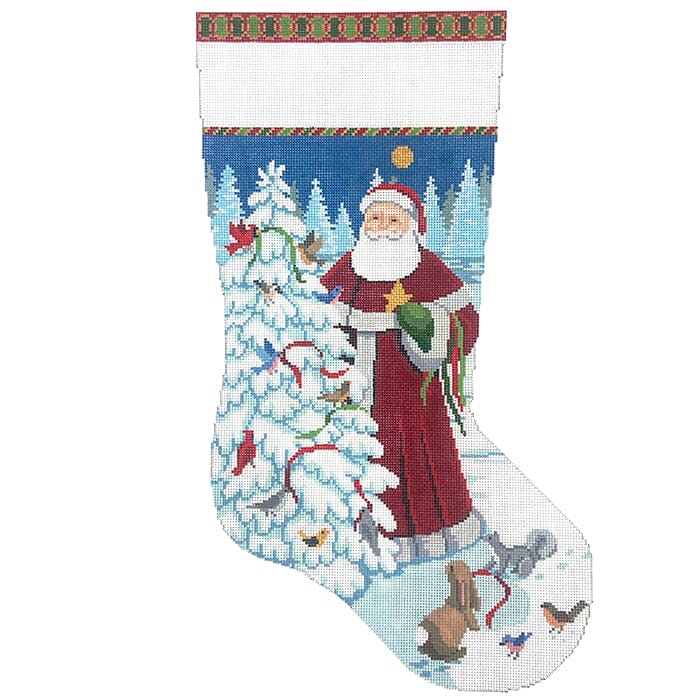 Santa, Decorating Bird Tree, Stocking Painted Canvas Susan Roberts Needlepoint Designs Inc. 

