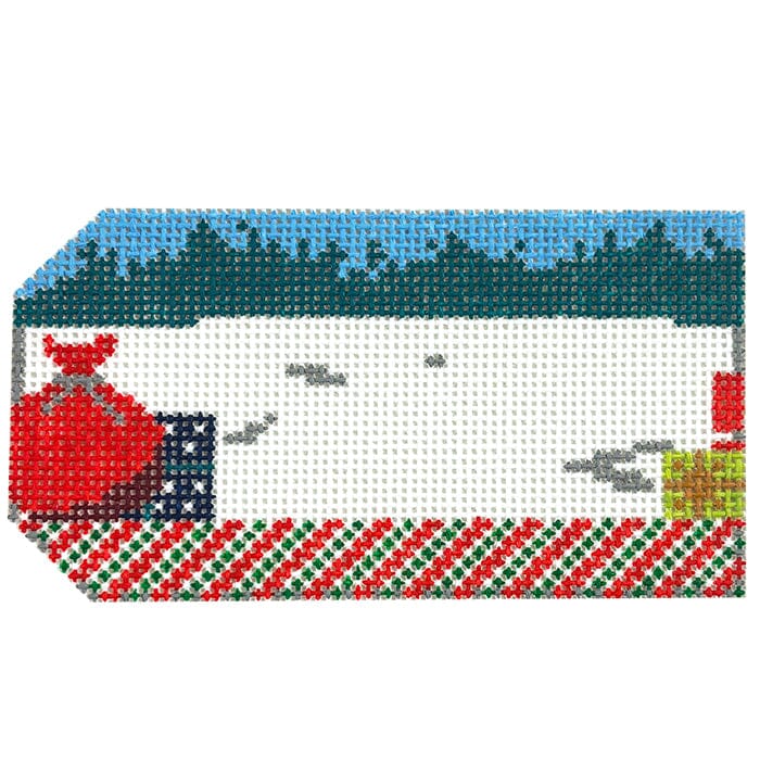 Santa Express Stocking Cuff Name Tag Painted Canvas Ann Kaye Studio  - 1