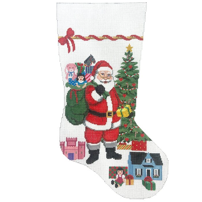 Santa Gifting, Girl Toys, Stocking Painted Canvas Susan Roberts Needlepoint Designs Inc. 
