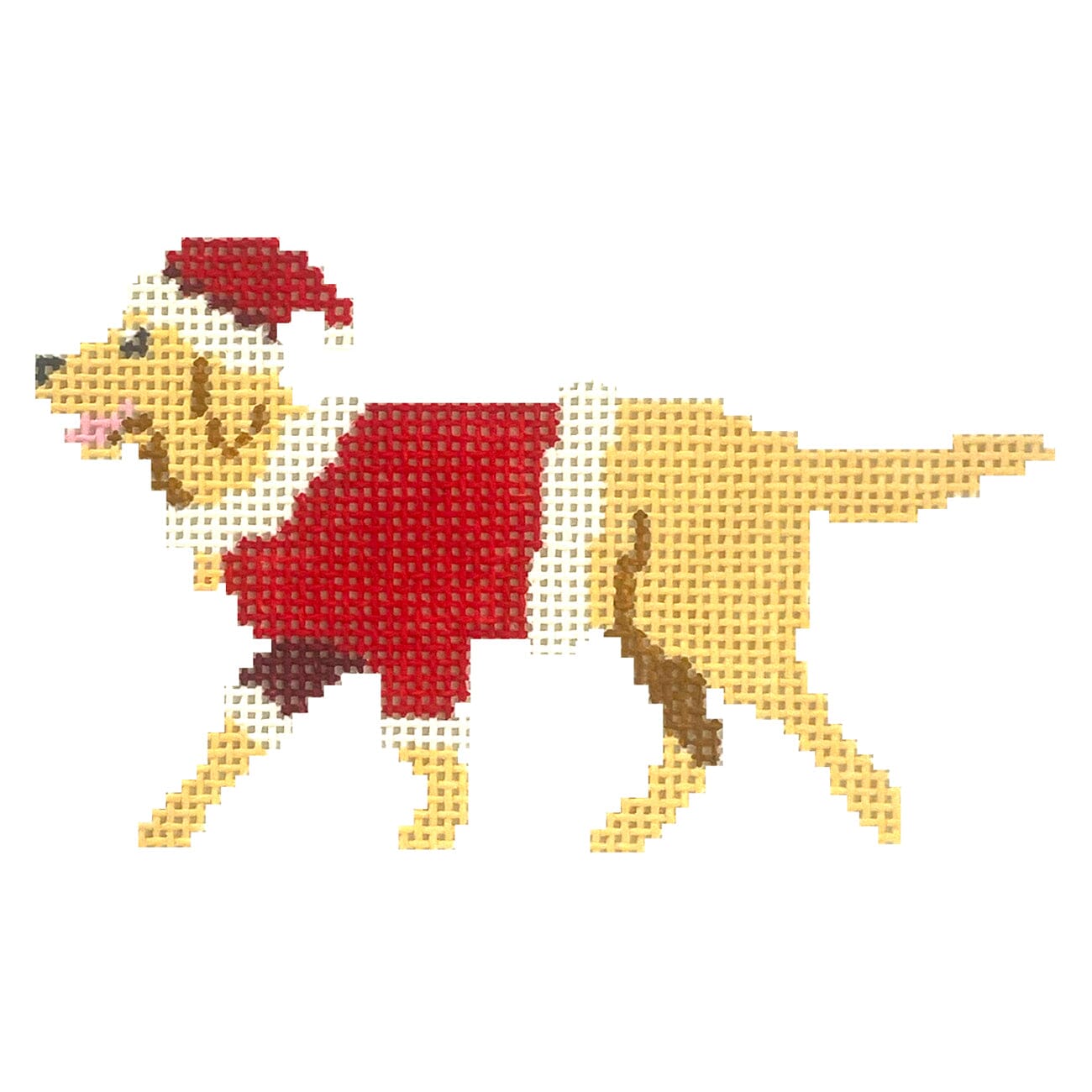 Santa Golden Retriever Painted Canvas Dogwood Needlepoint  - 1