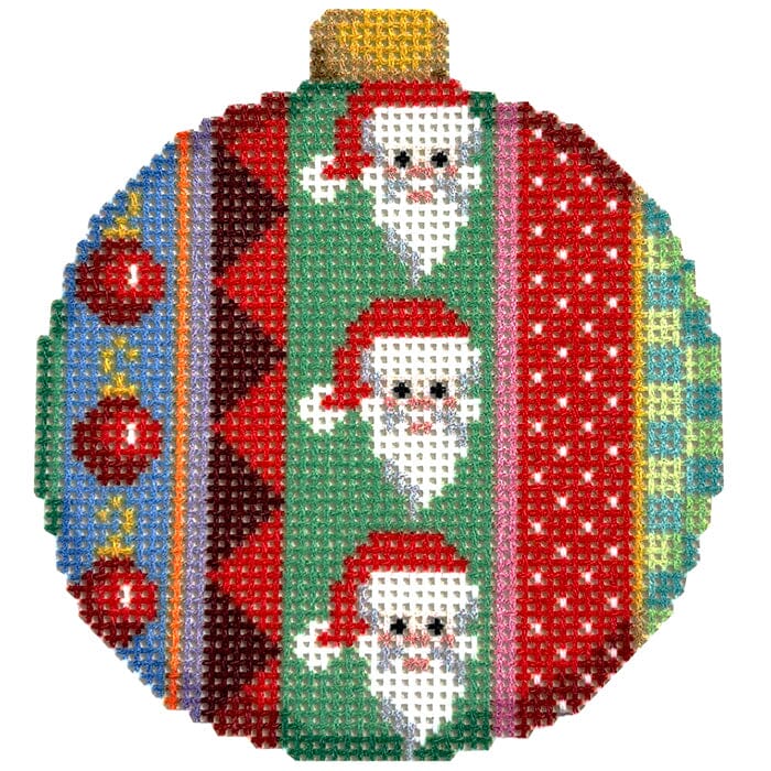 Santa Jolly Stripe Ball Orn. printed Two Sisters Needlepoint 
