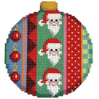 Santa Jolly Stripe Ball Orn. printed Two Sisters Needlepoint 
