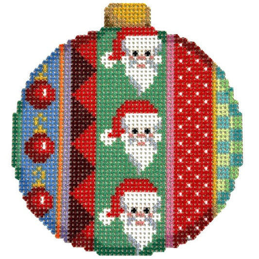 Santa Jolly Stripe Ball Orn. printed Two Sisters Needlepoint 