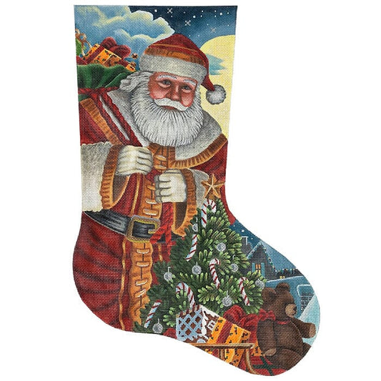 Santa Moonlit Arrival Stocking on 13 Painted Canvas Susan Roberts Needlepoint Designs Inc. 