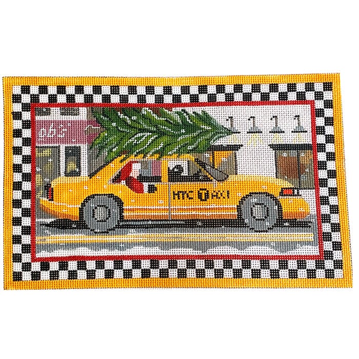 Santa NYC Cab Painted Canvas Vallerie Needlepoint Gallery  - 1