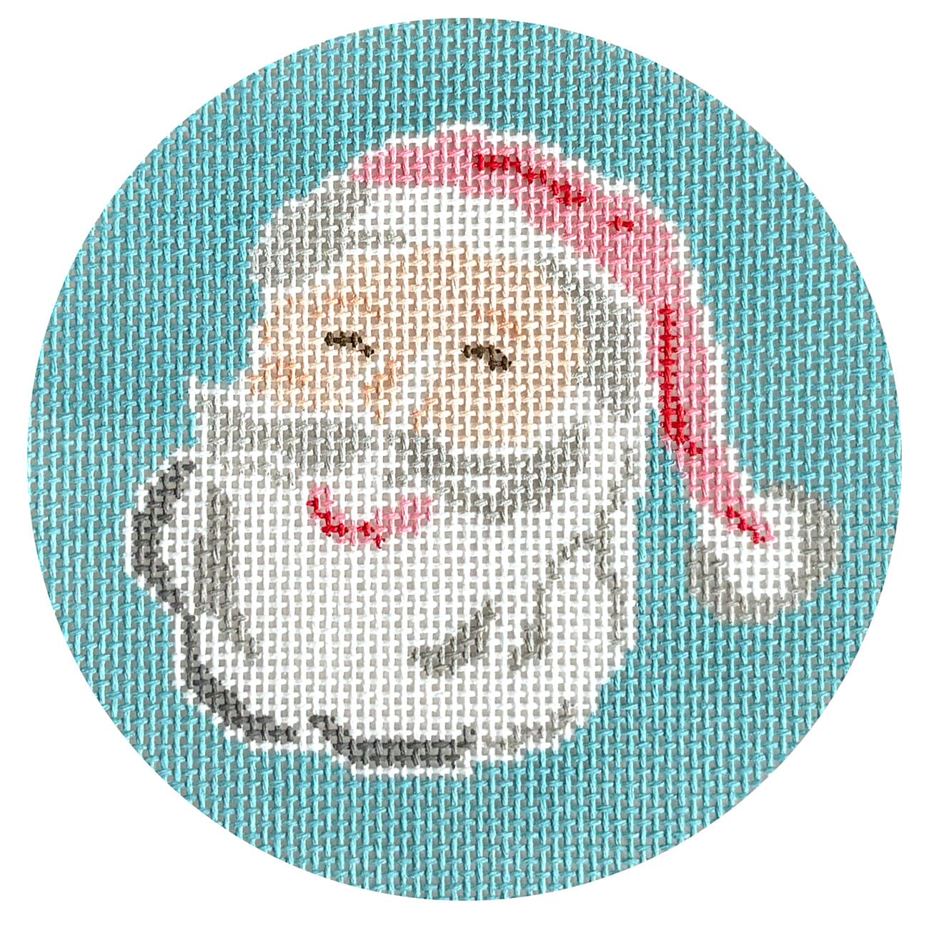 Santa on Blue Round Painted Canvas Camilla Moss  - 1