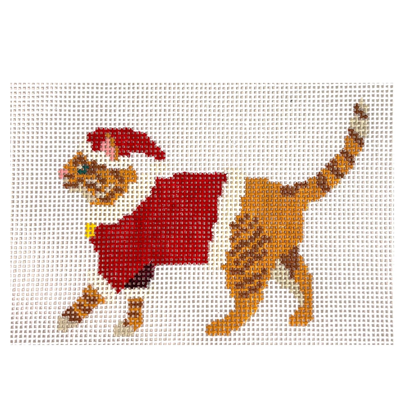 Santa Orange Cat Painted Canvas Dogwood Needlepoint  - 1