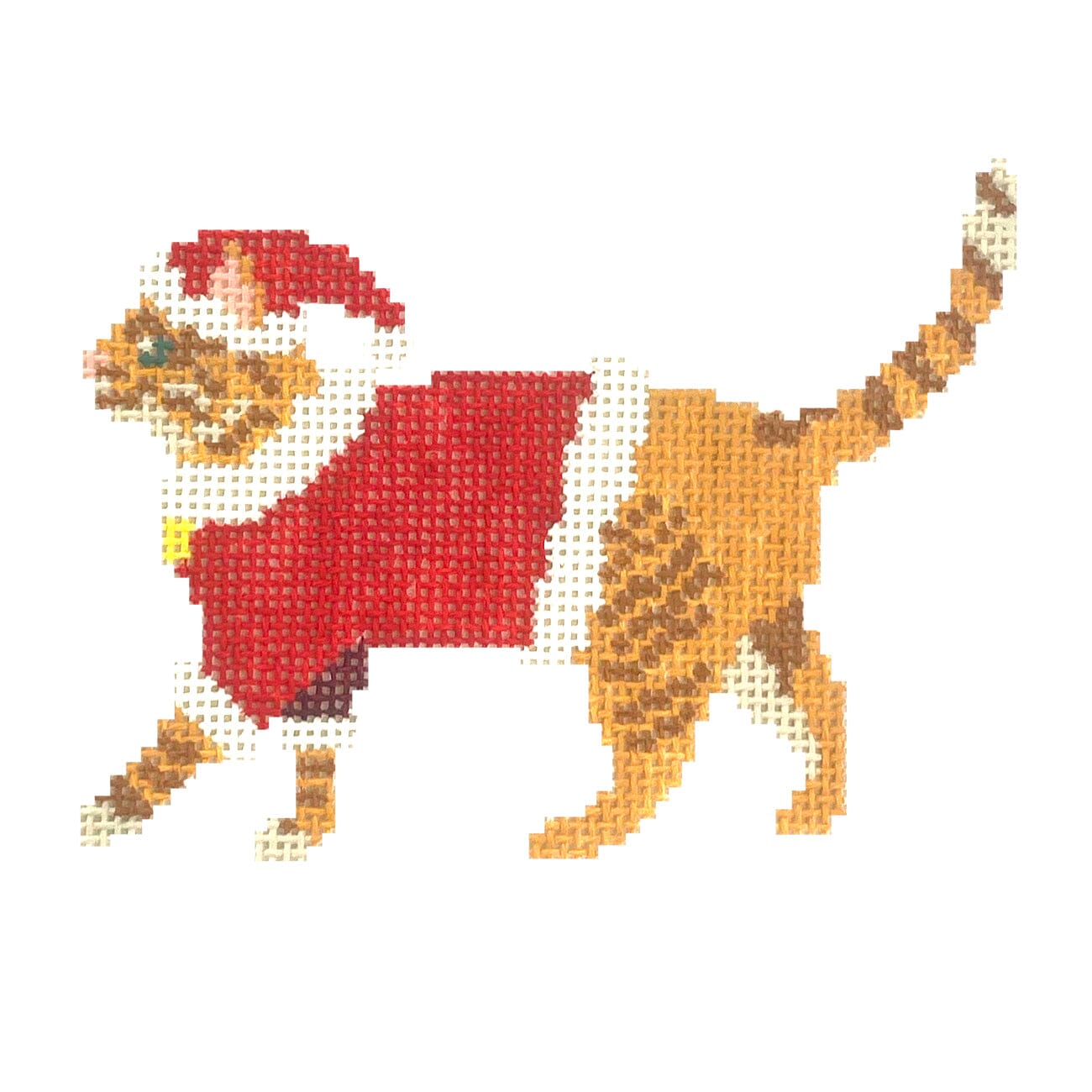 Santa Orange Cat Painted Canvas Dogwood Needlepoint  - 1