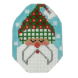 Santa Ornament   Hat with Squares Painted Canvas Danji Designs 
