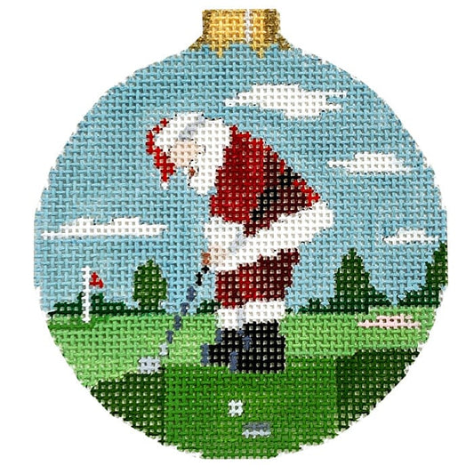 Santa Putting, 3" Round #18 Painted Canvas Susan Roberts Needlepoint Designs Inc. 