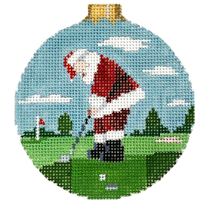 Santa Putting, 3" Round #18 Painted Canvas Susan Roberts Needlepoint Designs Inc.  - 1