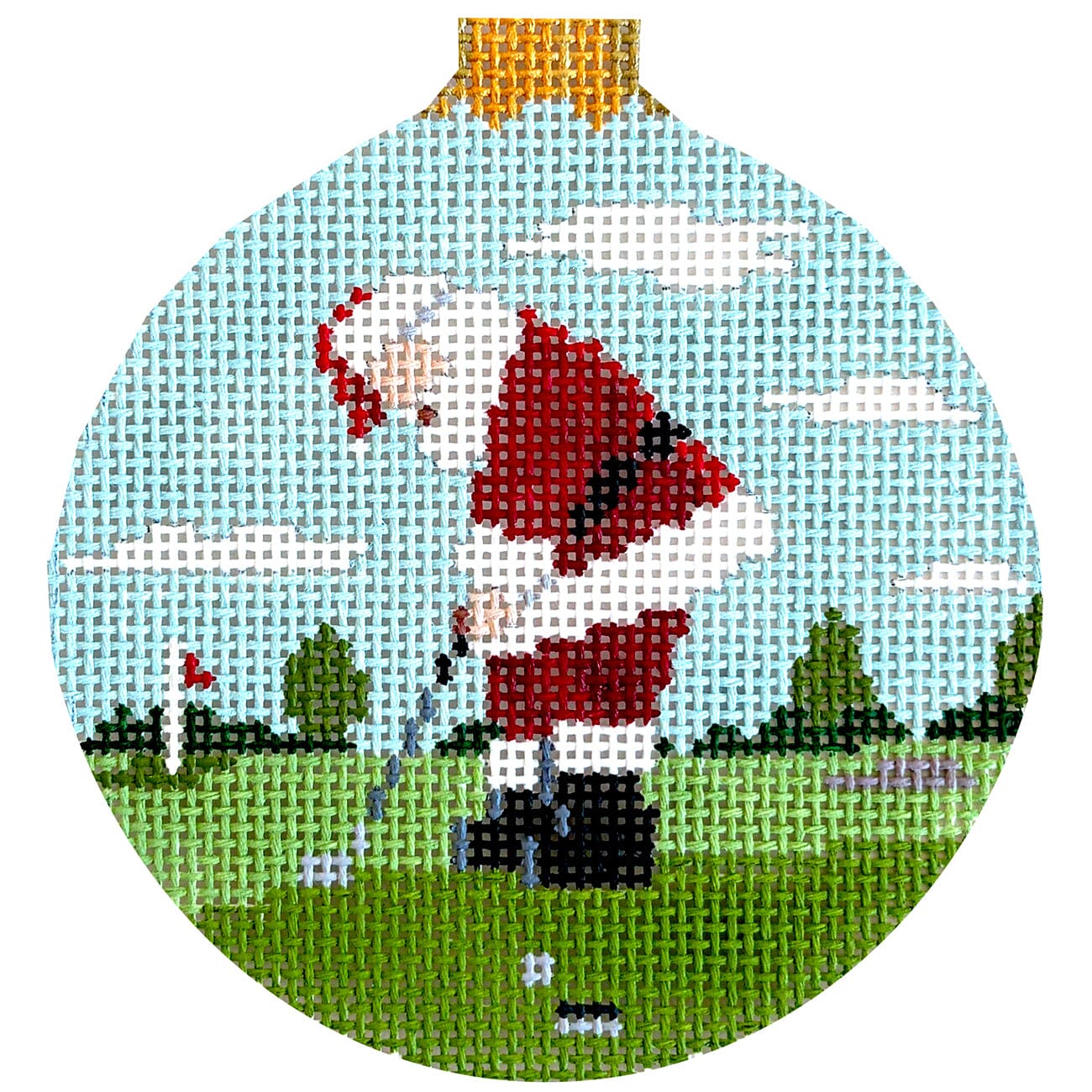 Santa Putting, 4.5" Round on 13 Painted Canvas Susan Roberts Needlepoint Designs Inc.  - 1